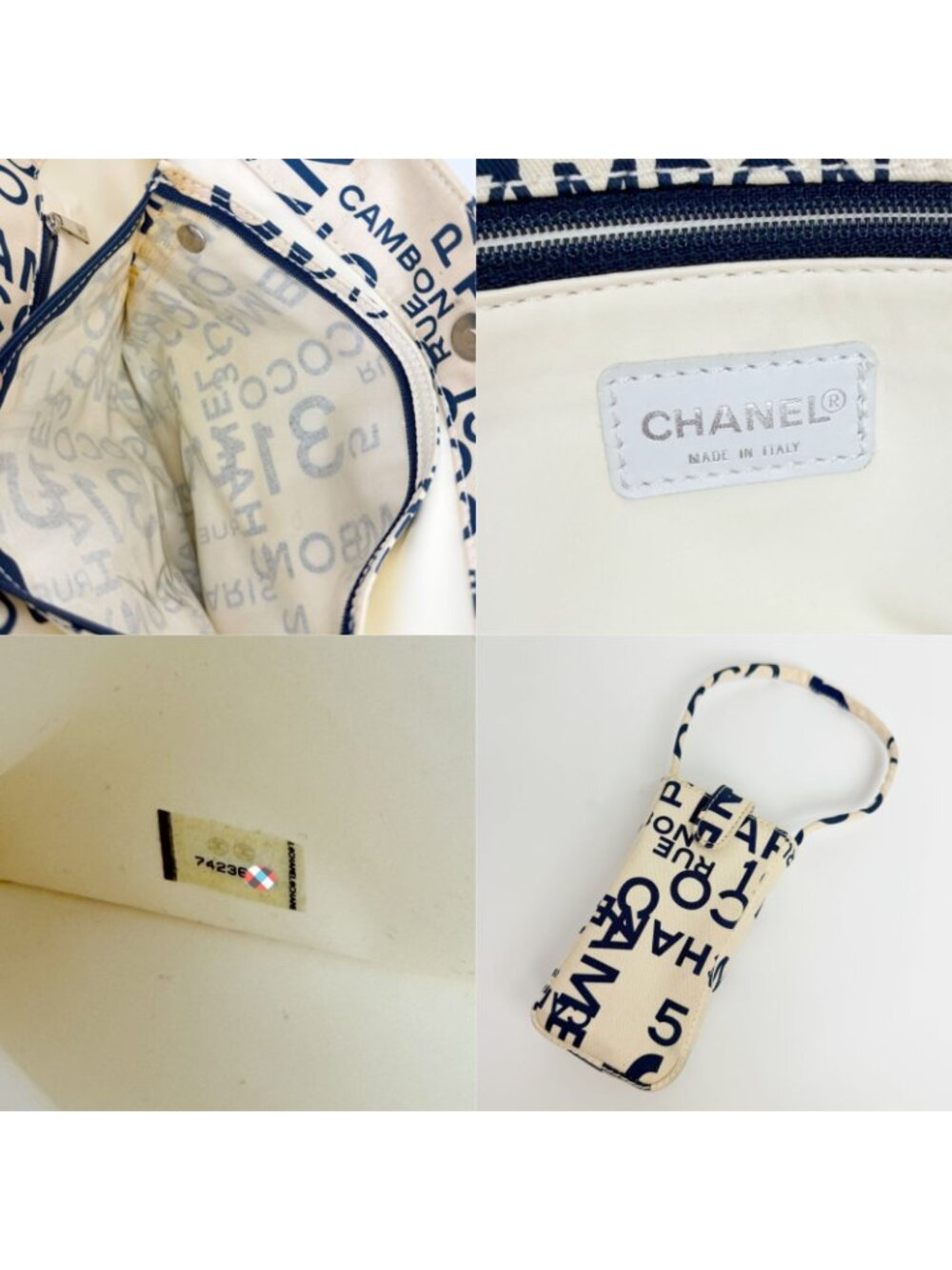Chanel Logo Mania Typography Tote Canvas Ivory Vintage - Picture 16 of 16